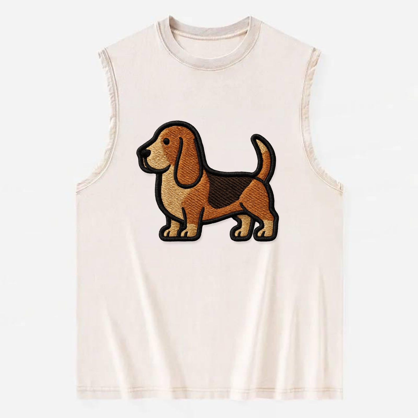 Basset Hound - Trendy low-rider design with prominent black outline - Vintage Washed Tank - Beige