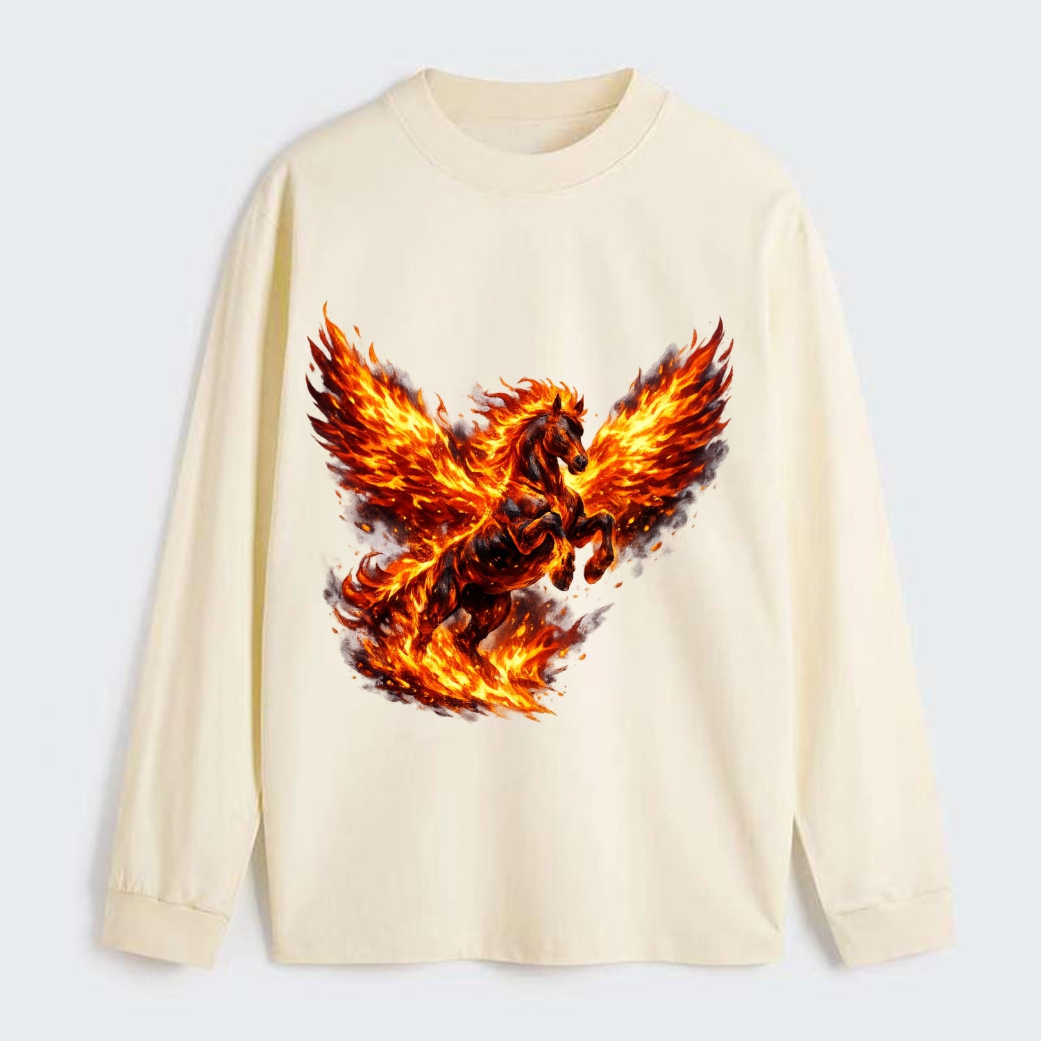 PHOENIX FIRE HORSE | Horse emerging from flames like phoenix | Rebirth - Classic Long Sleeve Shirt - Beige