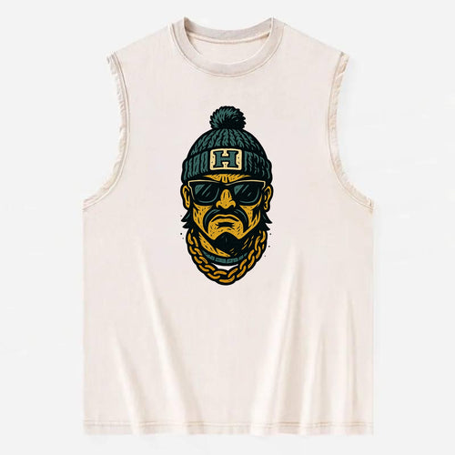 Honolulu Warrior wearing Hawaii beanie with H patch - Vintage Washed Tank