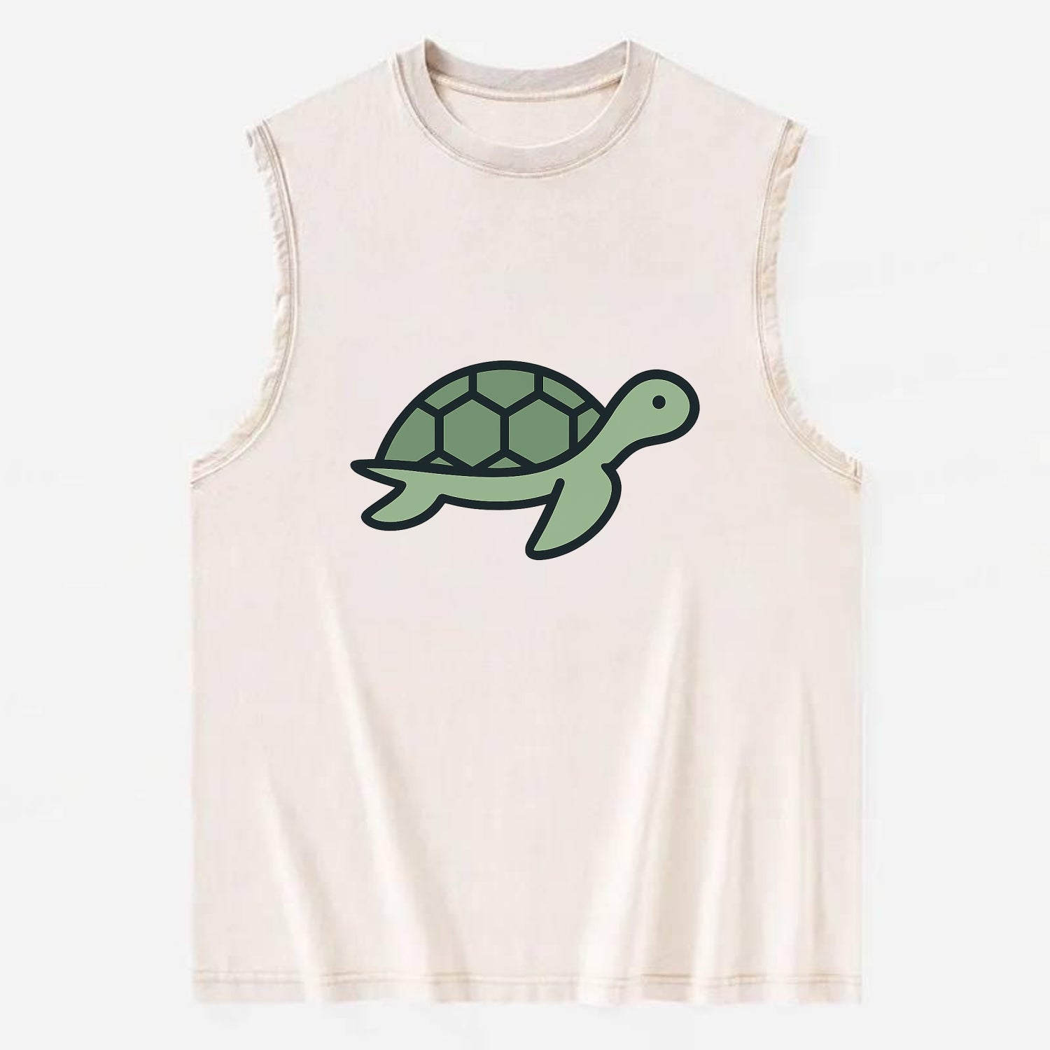 Sea Turtle - Green with shell pattern flat side profile - Vintage Washed Tank - Beige