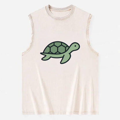 Sea Turtle - Green with shell pattern flat side profile - Vintage Washed Tank - Beige