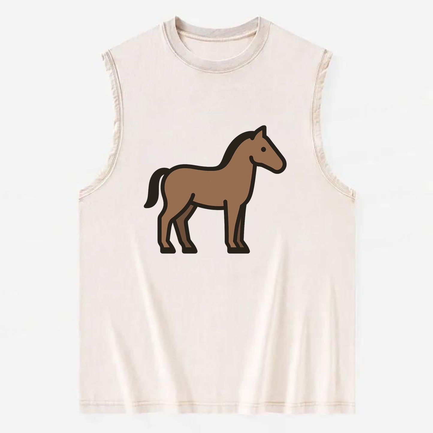 Horse - Brown standing pose flat side profile - Vintage Washed Tank - Beige