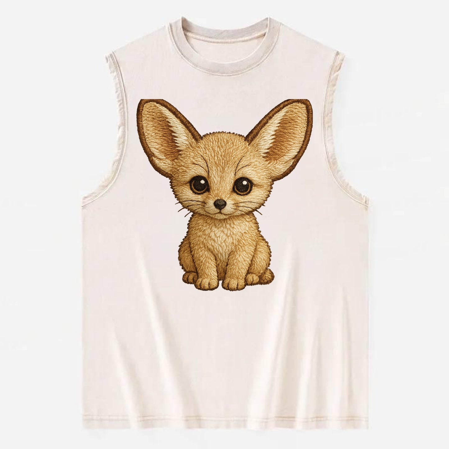Baby Fennec Fox - huge ears, cream fur, large dark eyes, front-facing, desert - Vintage Washed Tank - Beige