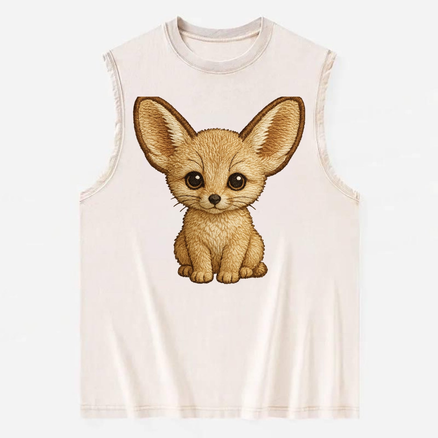 Baby Fennec Fox - huge ears, cream fur, large dark eyes, front-facing, desert - Vintage Washed Tank - Beige