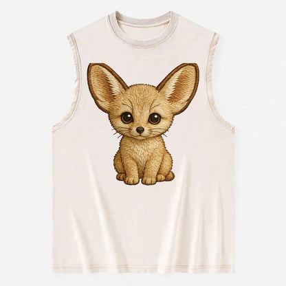 Baby Fennec Fox - huge ears, cream fur, large dark eyes, front-facing, desert - Vintage Washed Tank - Beige