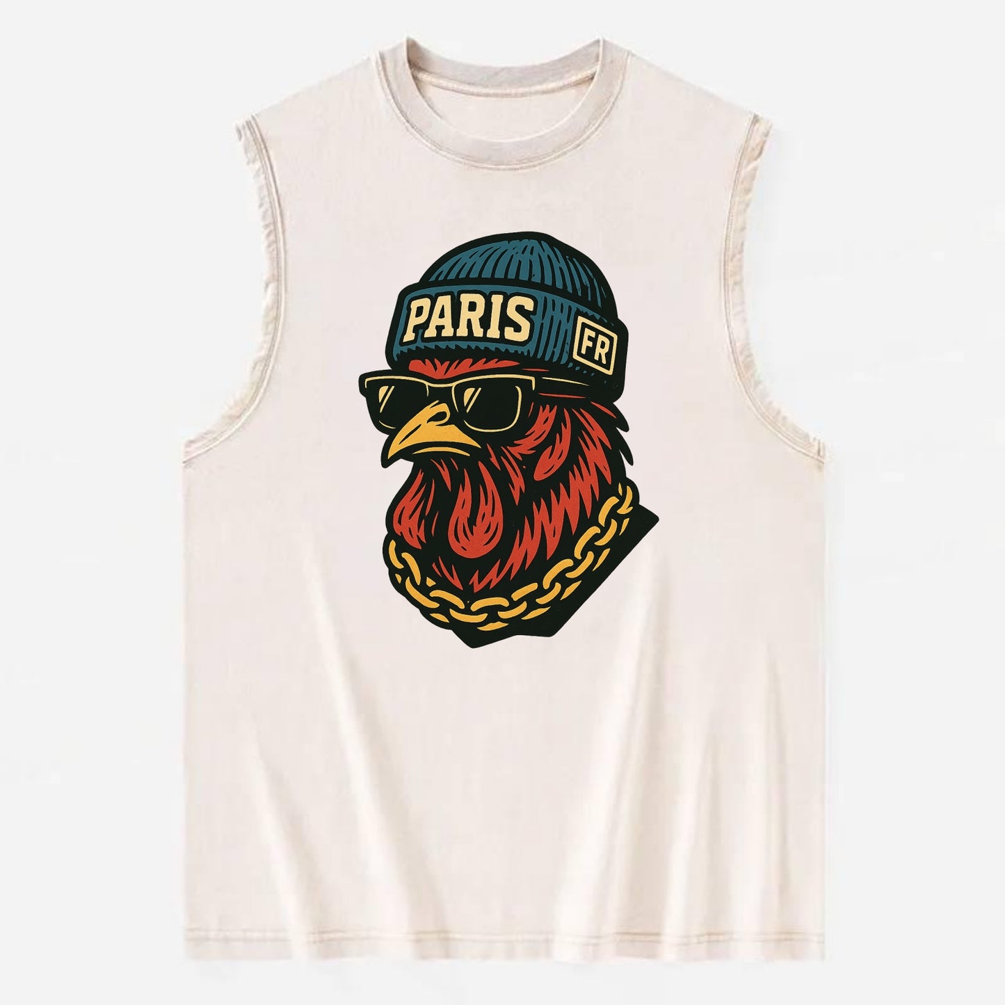 Paris Rooster - Vintage Washed Tank - Beige