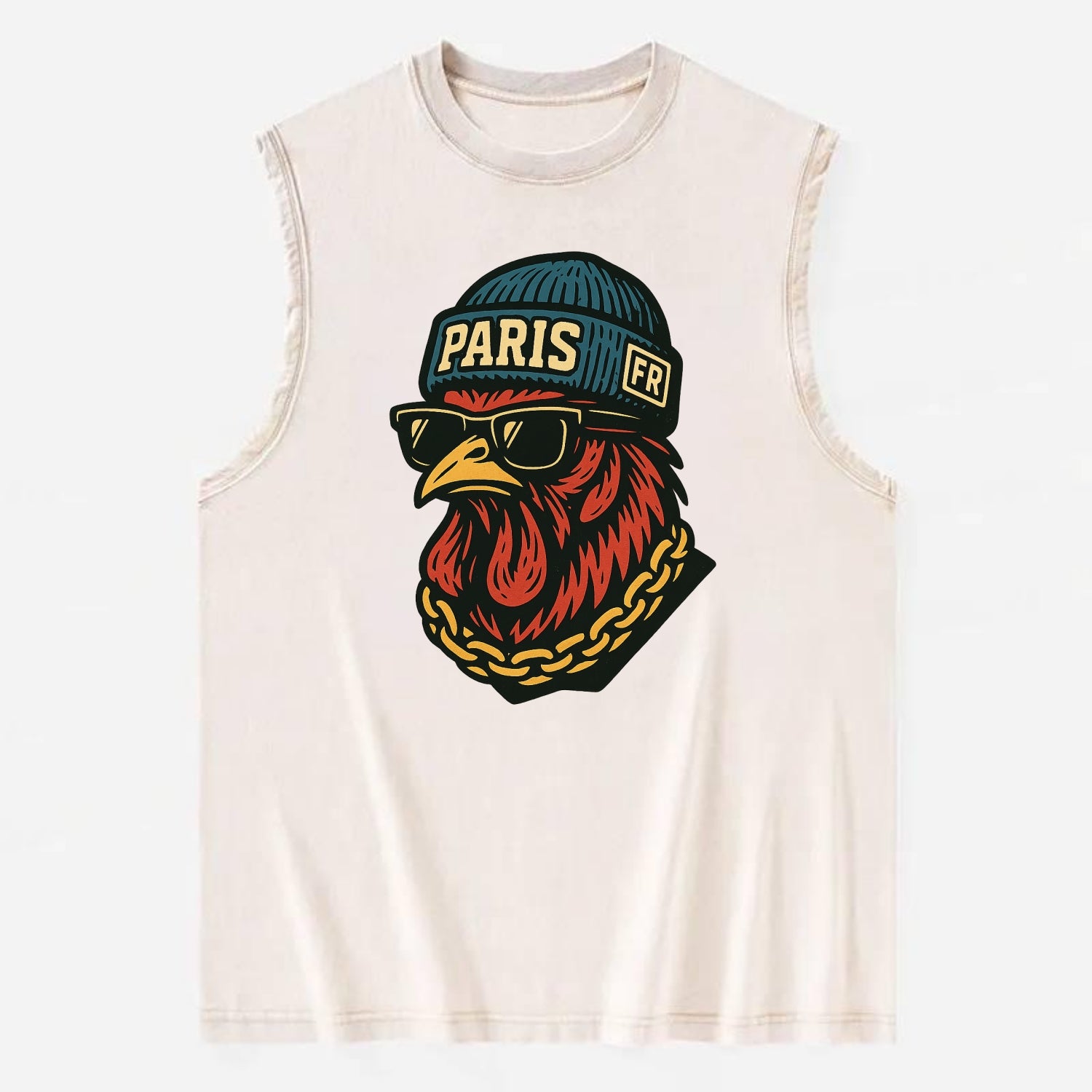 Paris Rooster - Vintage Washed Tank - Beige
