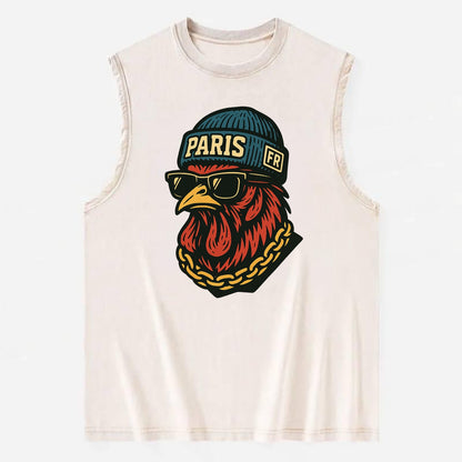 Paris Rooster - Vintage Washed Tank - Beige