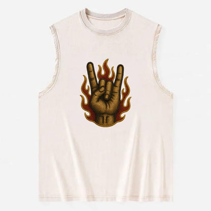 Devil Horns  - Vintage Washed Tank - Beige