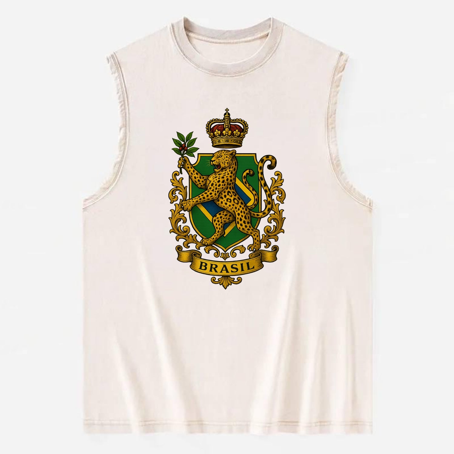 Brazil Jaguar Emblem  - Vintage Washed Tank - Beige