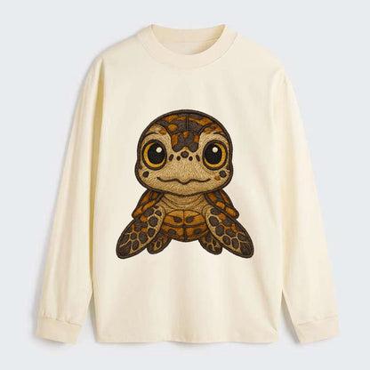Baby Hawksbill Turtle - amber and brown shell pattern, curious golden - Classic Long Sleeve Shirt - Beige