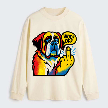 Saint Bernard with gentle giant face and droopy jowls, huge paw raised - Classic Long Sleeve Shirt - Beige