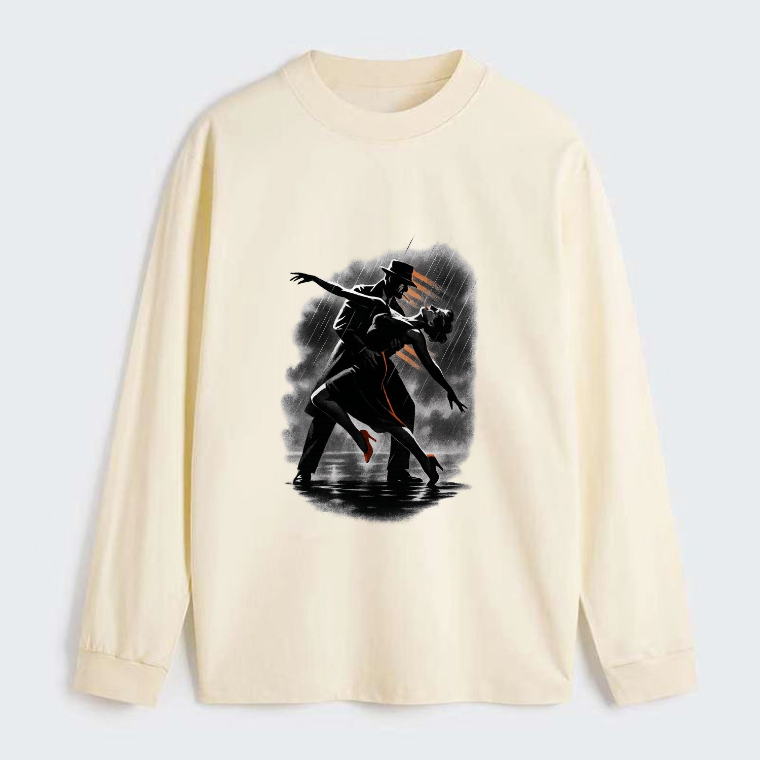 romantic dance pose with woman lifted in the air at lakeside - Classic Long Sleeve Shirt - Beige