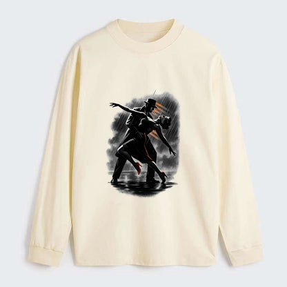 romantic dance pose with woman lifted in the air at lakeside - Classic Long Sleeve Shirt - Beige