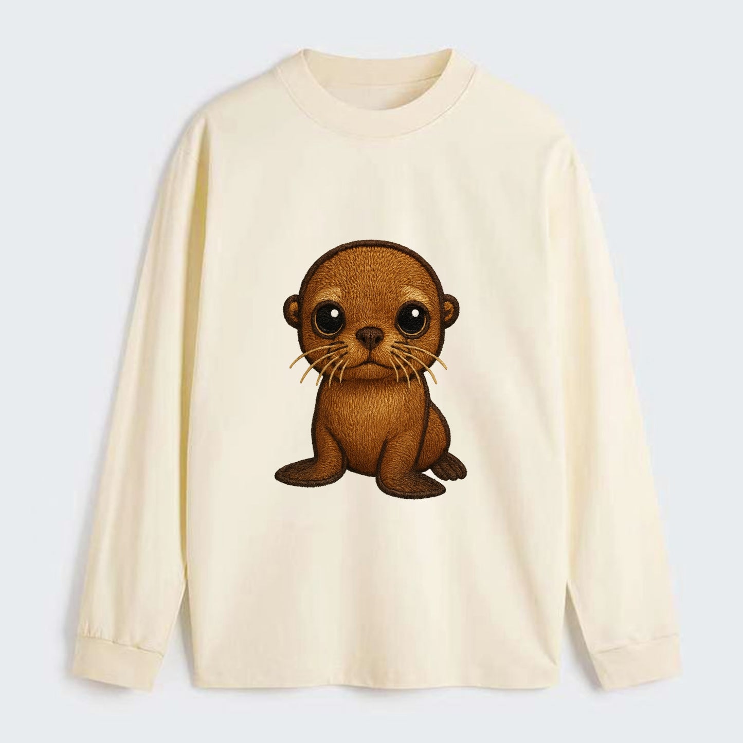 Baby California Sea Lion - golden brown, large expressive eyes, - Classic Long Sleeve Shirt - Beige