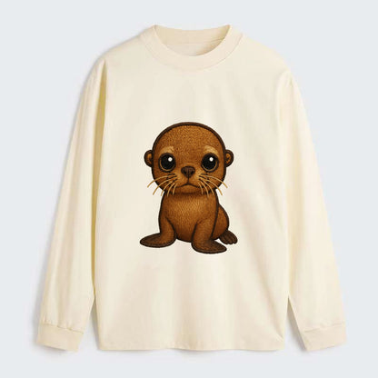 Baby California Sea Lion - golden brown, large expressive eyes, - Classic Long Sleeve Shirt - Beige