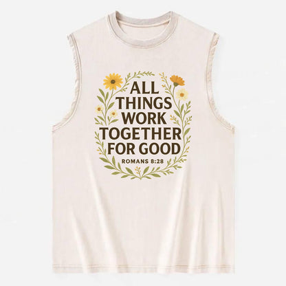 Romans 8:28 Flowers - Vintage Washed Tank - Beige