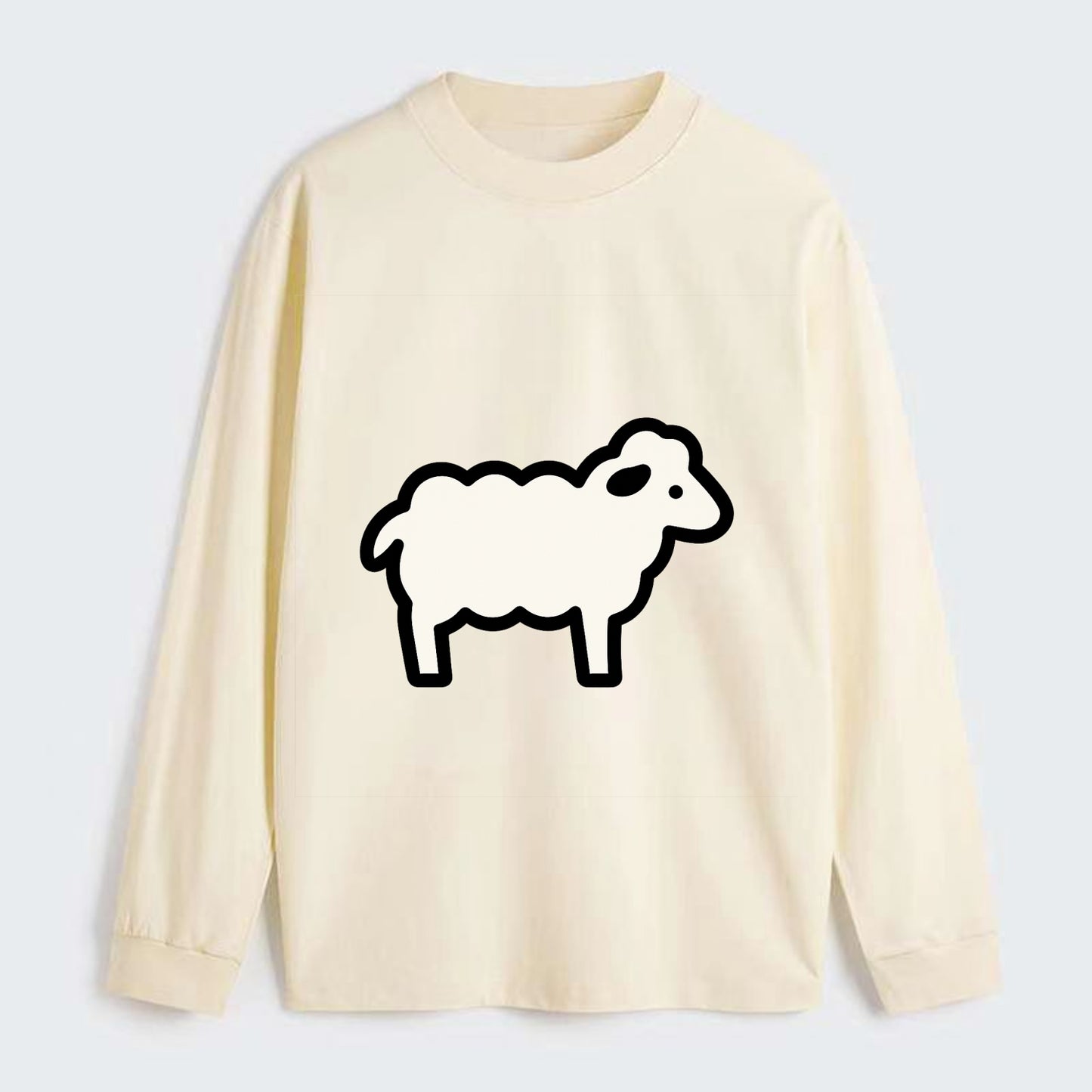 Sheep - White fluffy wool flat side profile - Classic Long Sleeve Shirt - Beige