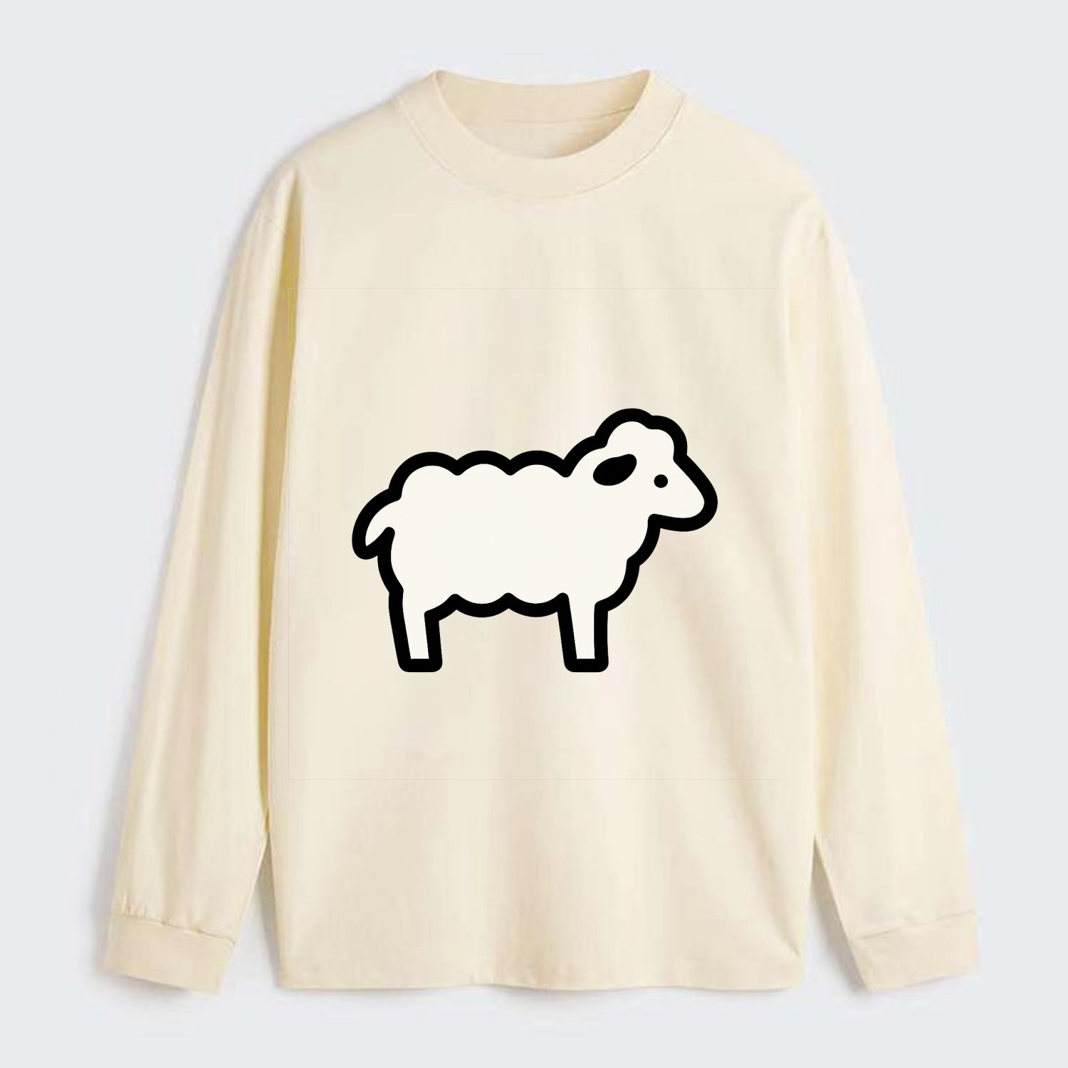 Sheep - White fluffy wool flat side profile - Classic Long Sleeve Shirt - Beige