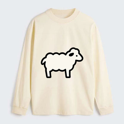 Sheep - White fluffy wool flat side profile - Classic Long Sleeve Shirt - Beige
