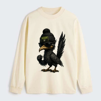 Vegas Roadrunner wearing Raiders beanie with neon patch and wayfarer - Classic Long Sleeve Shirt - Beige