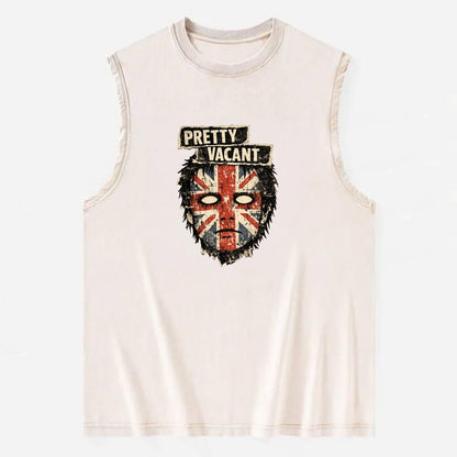 PRETTY VACANT | Blank stare Union Jack face | Empty expression | Punk - Vintage Washed Tank - Beige