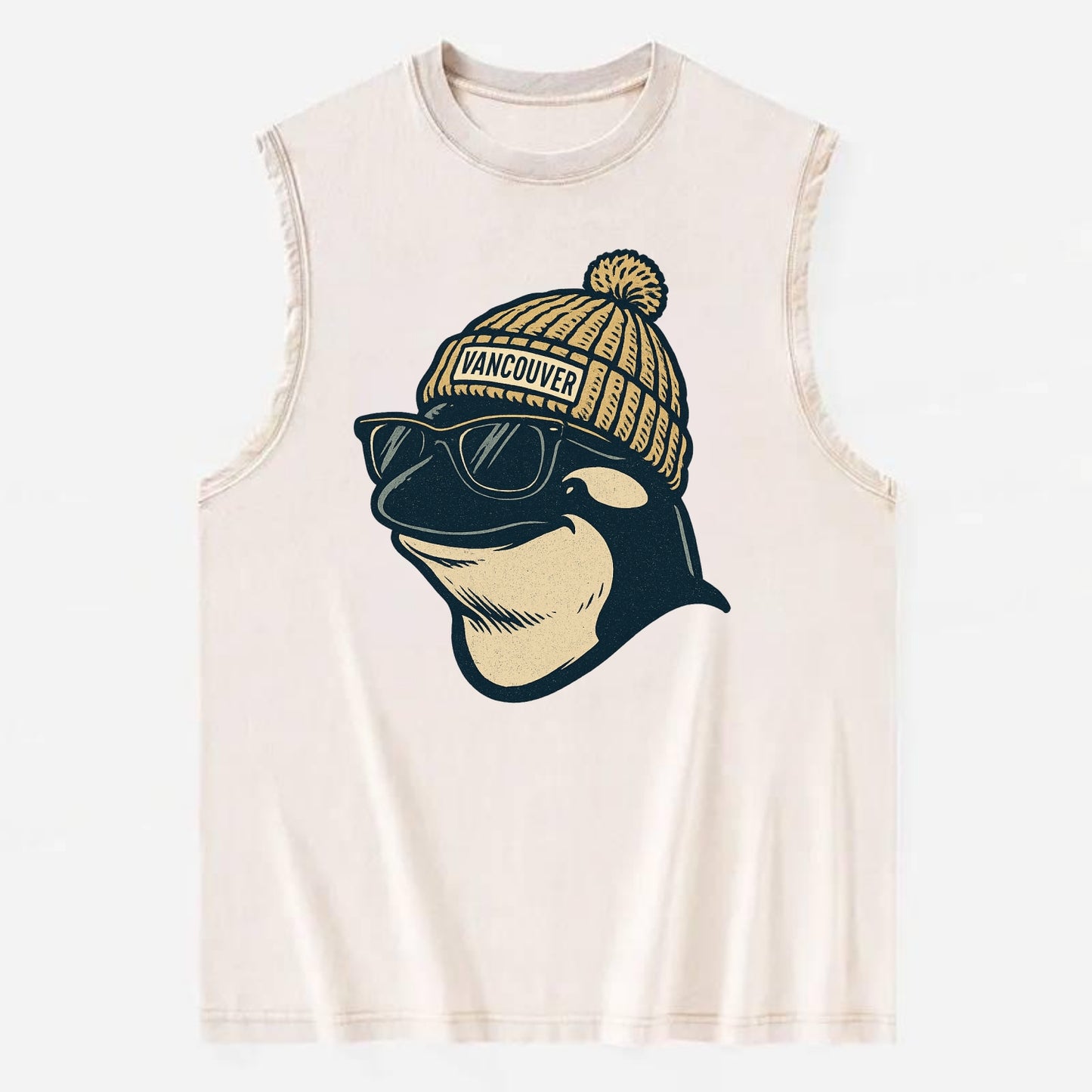 Vancouver Orca wearing Vancouver beanie - Vintage Washed Tank - Beige