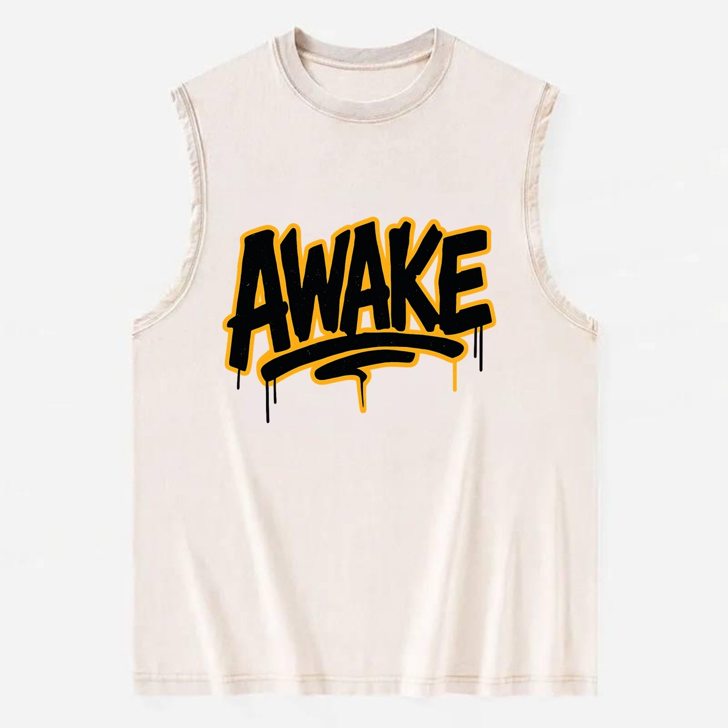 Bold typography design - "AWAKE" - conscious, aware, alert - Vintage Washed Tank - Beige
