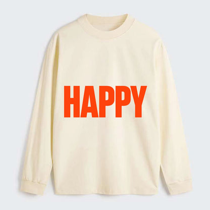 Bold typography design - "HAPPY" - joyful, content, pleased - Classic Long Sleeve Shirt - Beige