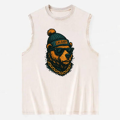Calgary Grizzly Bear wearing Calgary bea - Vintage Washed Tank - Beige