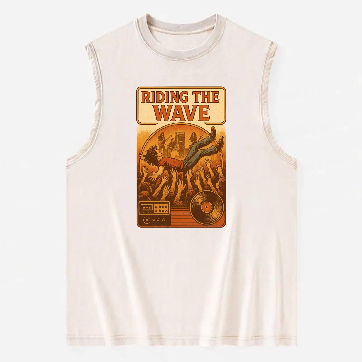 Crowd surfing at packed concert - "Riding the Wave" - concert energy - Vintage Washed Tank - Beige