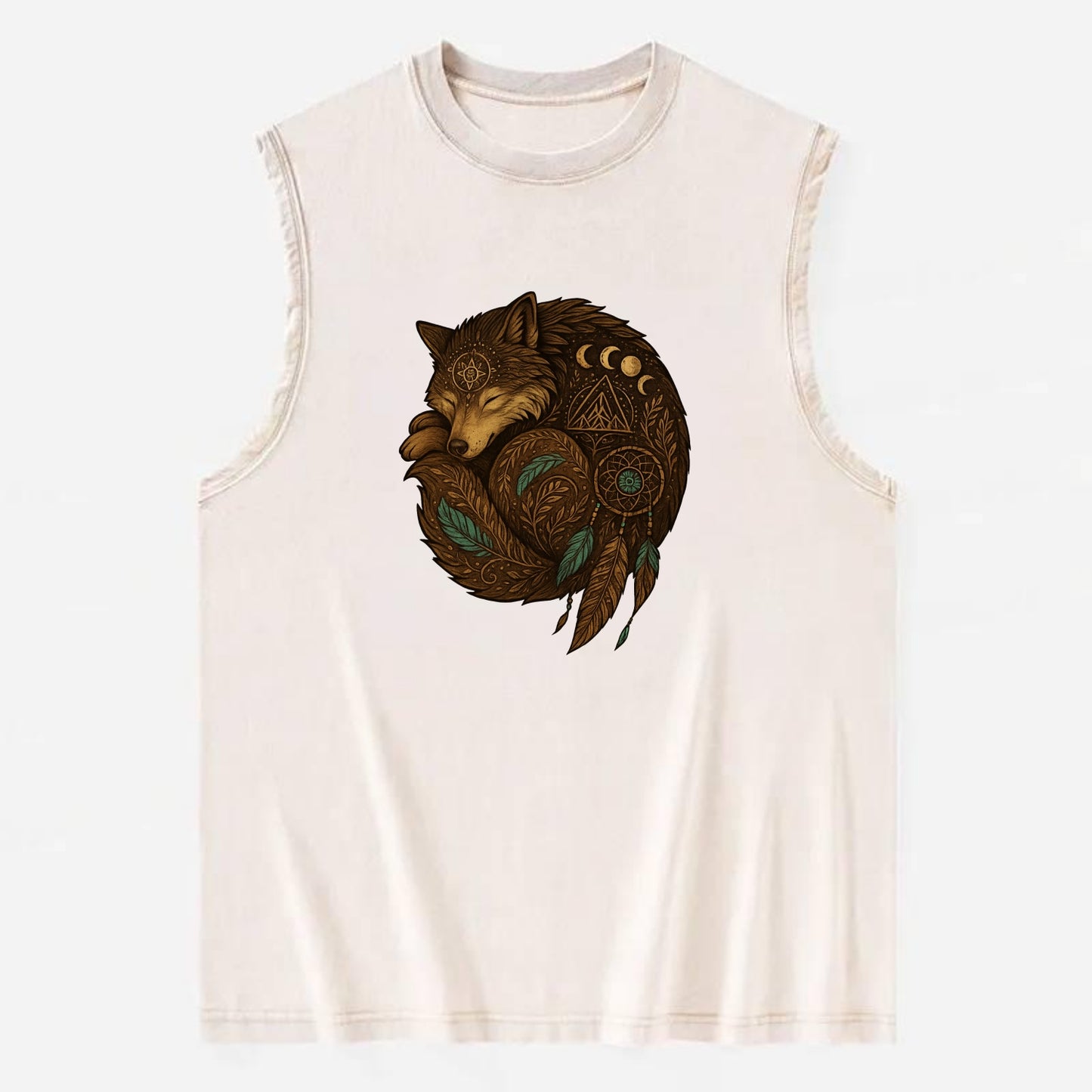 Sleeping Wolf Peace  - Vintage Washed Tank - Beige