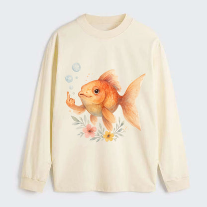 chubby goldfish blowing bubbles, one fin extended like middle finger - Classic Long Sleeve Shirt - Beige