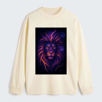 Regal lion with mane made of electric currents, neon yellow and hot - Classic Long Sleeve Shirt - Beige