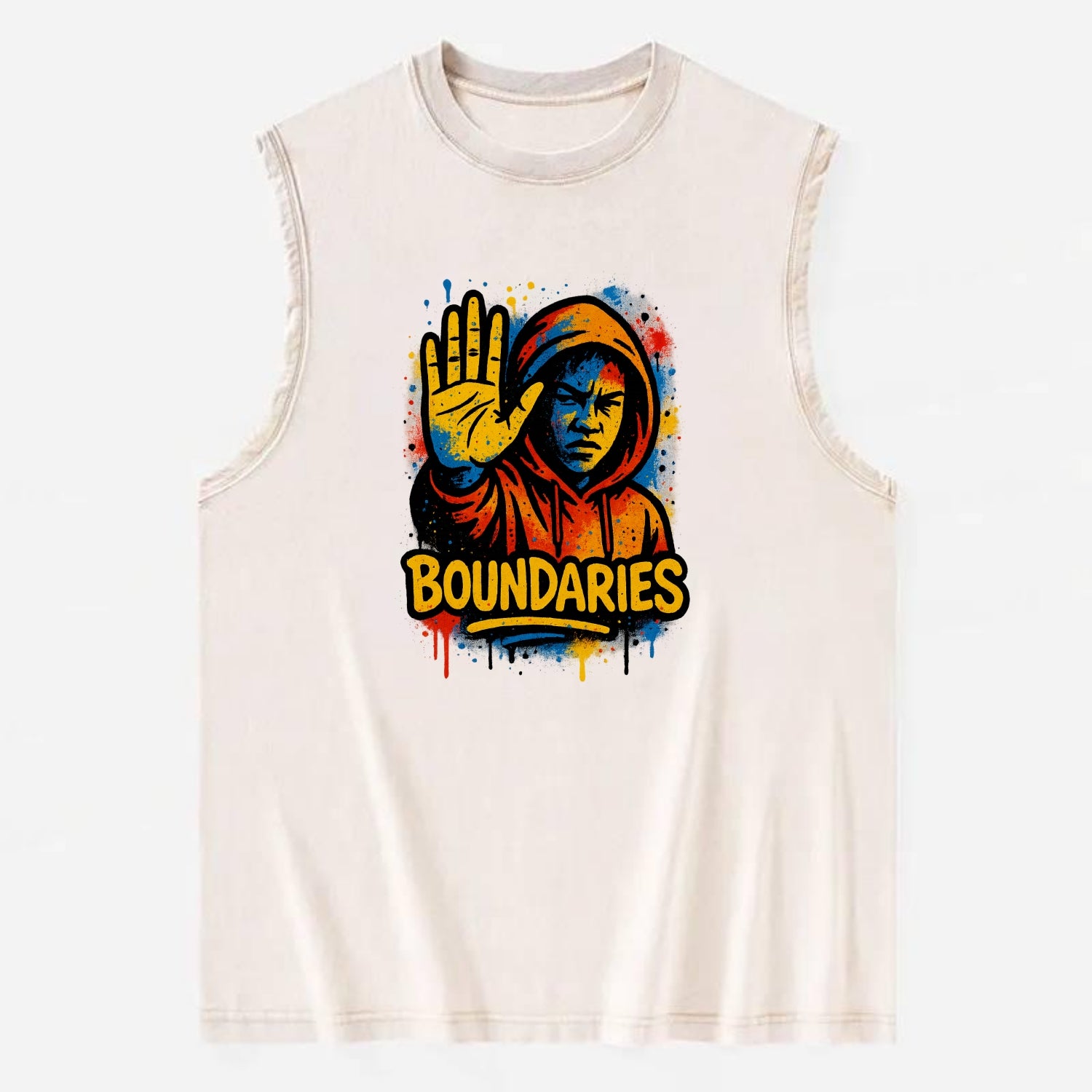 Person holding up hand in "stop" gesture - setting boundaries concept, - Vintage Washed Tank - Beige