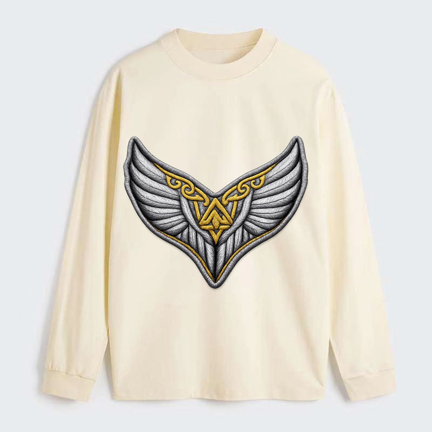 VALKYRIE WINGS - warrior maiden wings in silver and gold , Norse myth - Classic Long Sleeve Shirt - Beige