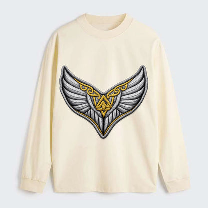 VALKYRIE WINGS - warrior maiden wings in silver and gold , Norse myth - Classic Long Sleeve Shirt - Beige