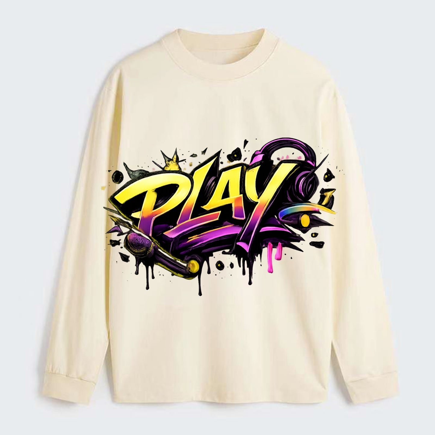 Bold typography design - "PLAY" - creative expression, musical - Classic Long Sleeve Shirt - Beige