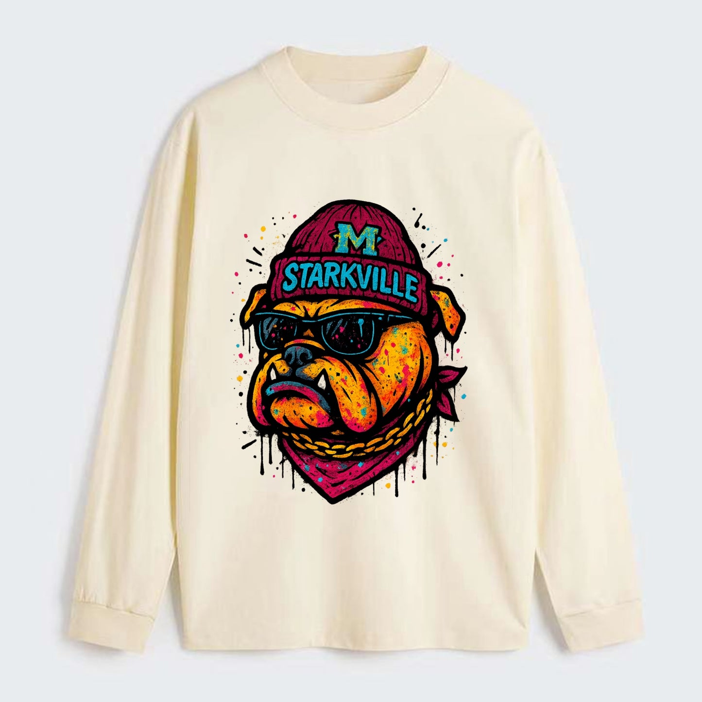 Starkville Bulldog wearing Mississippi State beanie with M patch - Classic Long Sleeve Shirt - Beige