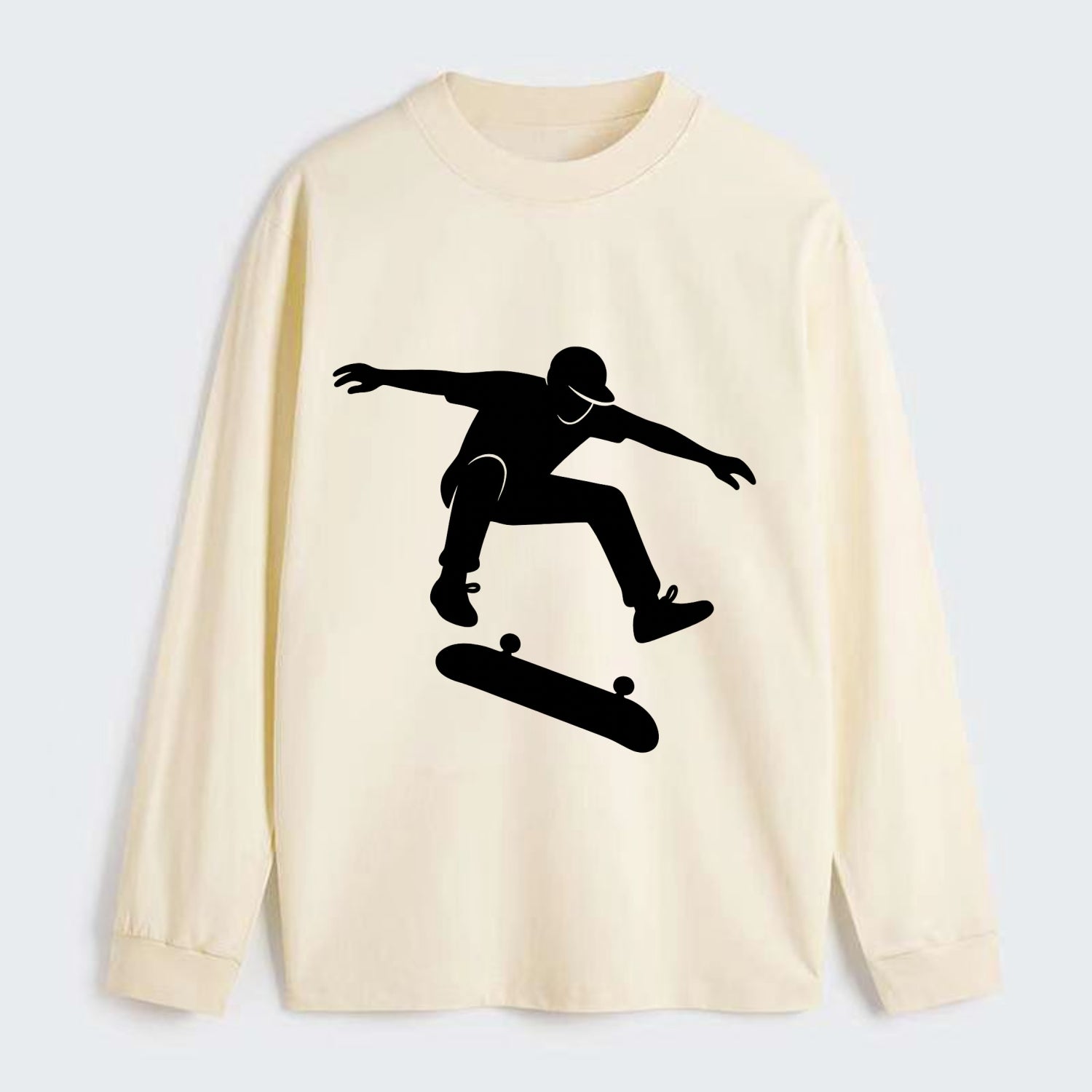 Skateboarder doing kickflip trick - Classic Long Sleeve Shirt - Beige