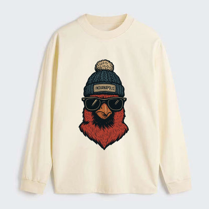 Indiana Cardinal wearing Indianapolis beanie with pom pom and wayfarer - Classic Long Sleeve Shirt - Beige