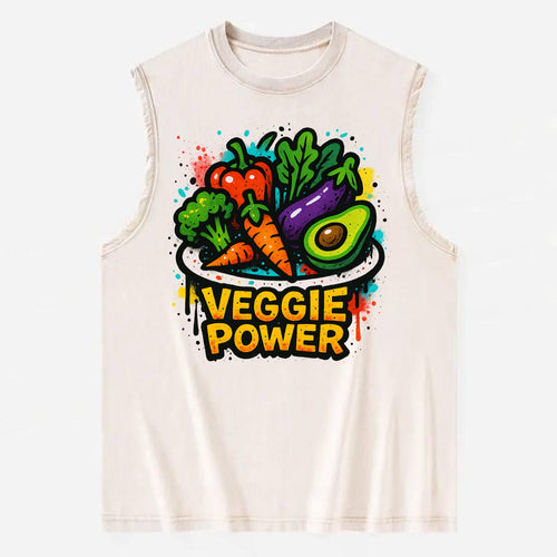 Colorful vegetables and plants on plate - plant-based lifestyle, veggie power - Vintage Washed Tank