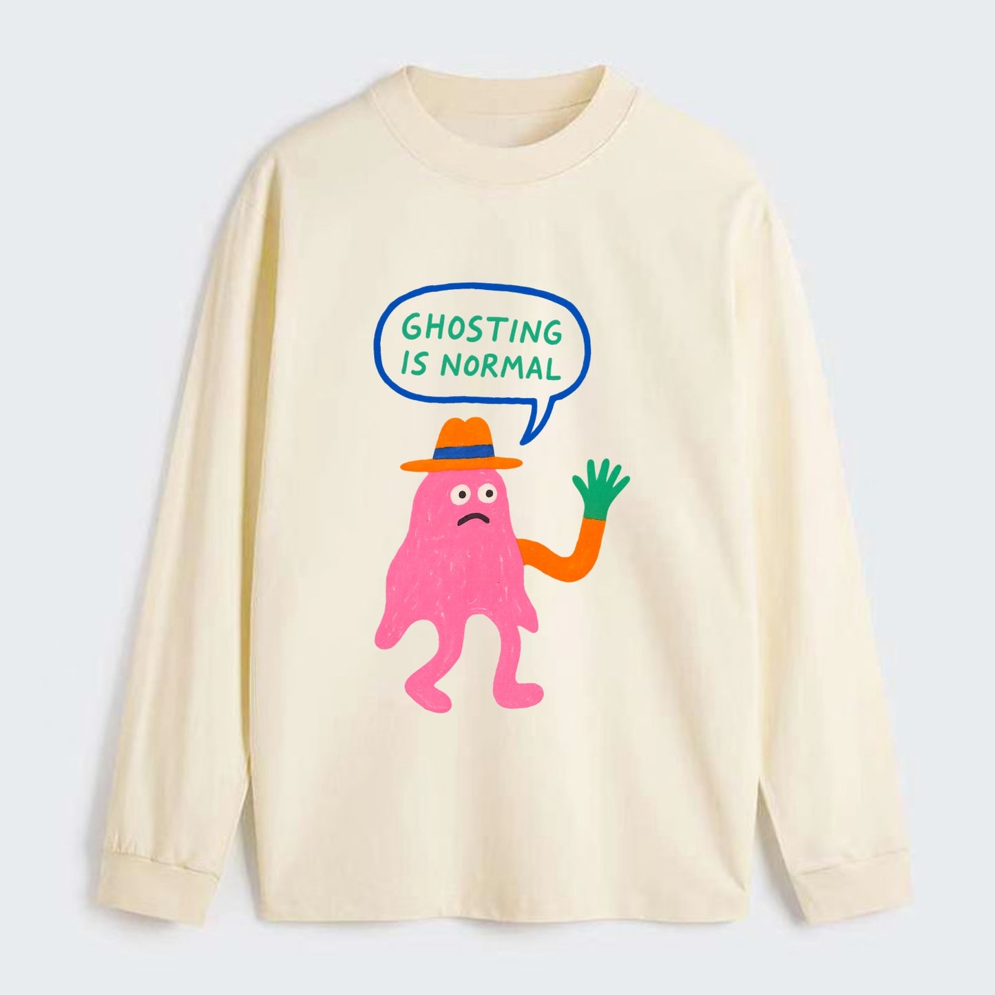 GHOSTING IS NORMAL | Transparent ghost texting - Classic Long Sleeve Shirt - Beige