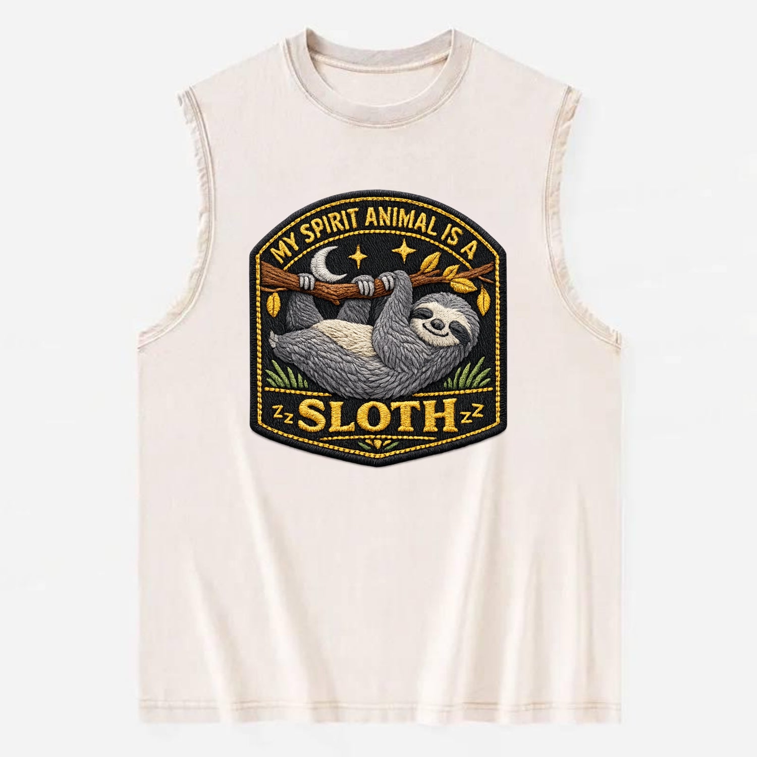 MY SPIRIT ANIMAL IS A SLOTH - lazy sloth in gray , slow life - Vintage Washed Tank - Beige