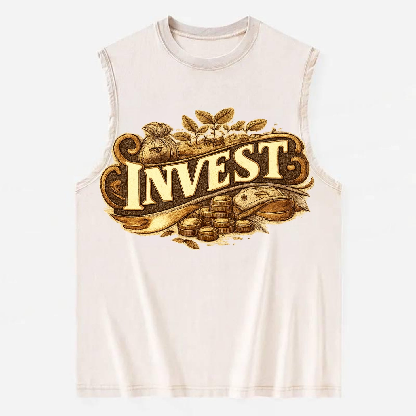 Bold typography design - "INVEST" - growing money, smart decisions - Vintage Washed Tank - Beige