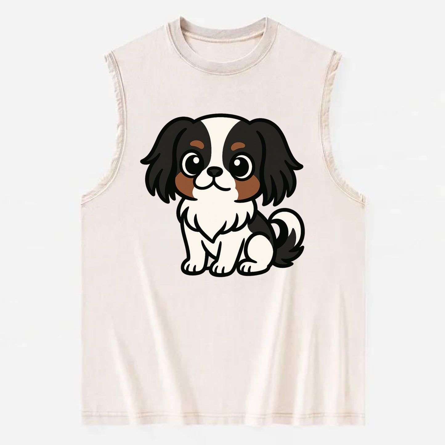 Japanese Chin - Black and white sitting pose - Vintage Washed Tank - Beige