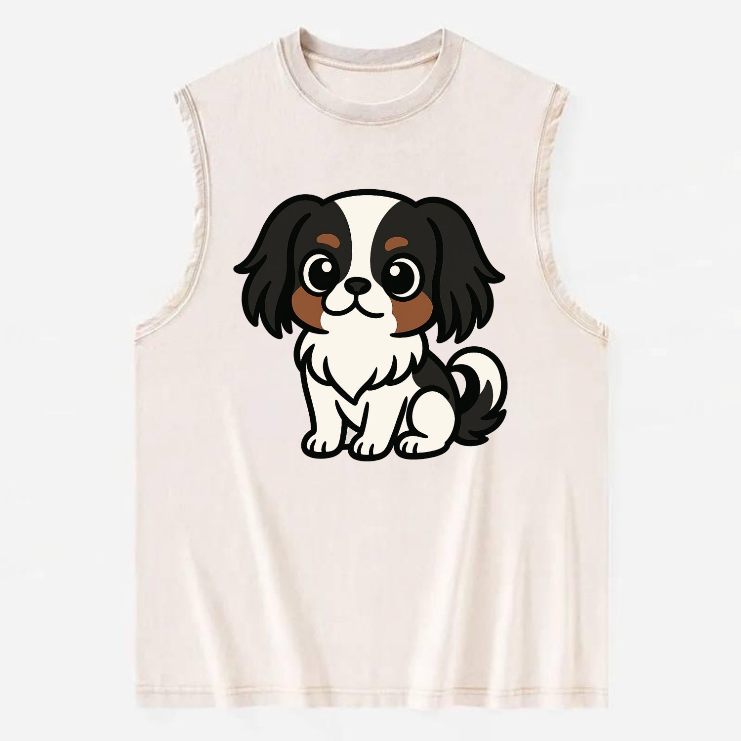 Japanese Chin - Black and white sitting pose - Vintage Washed Tank - Beige