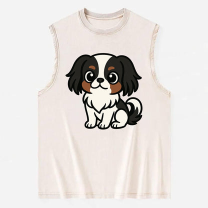 Japanese Chin - Black and white sitting pose - Vintage Washed Tank - Beige