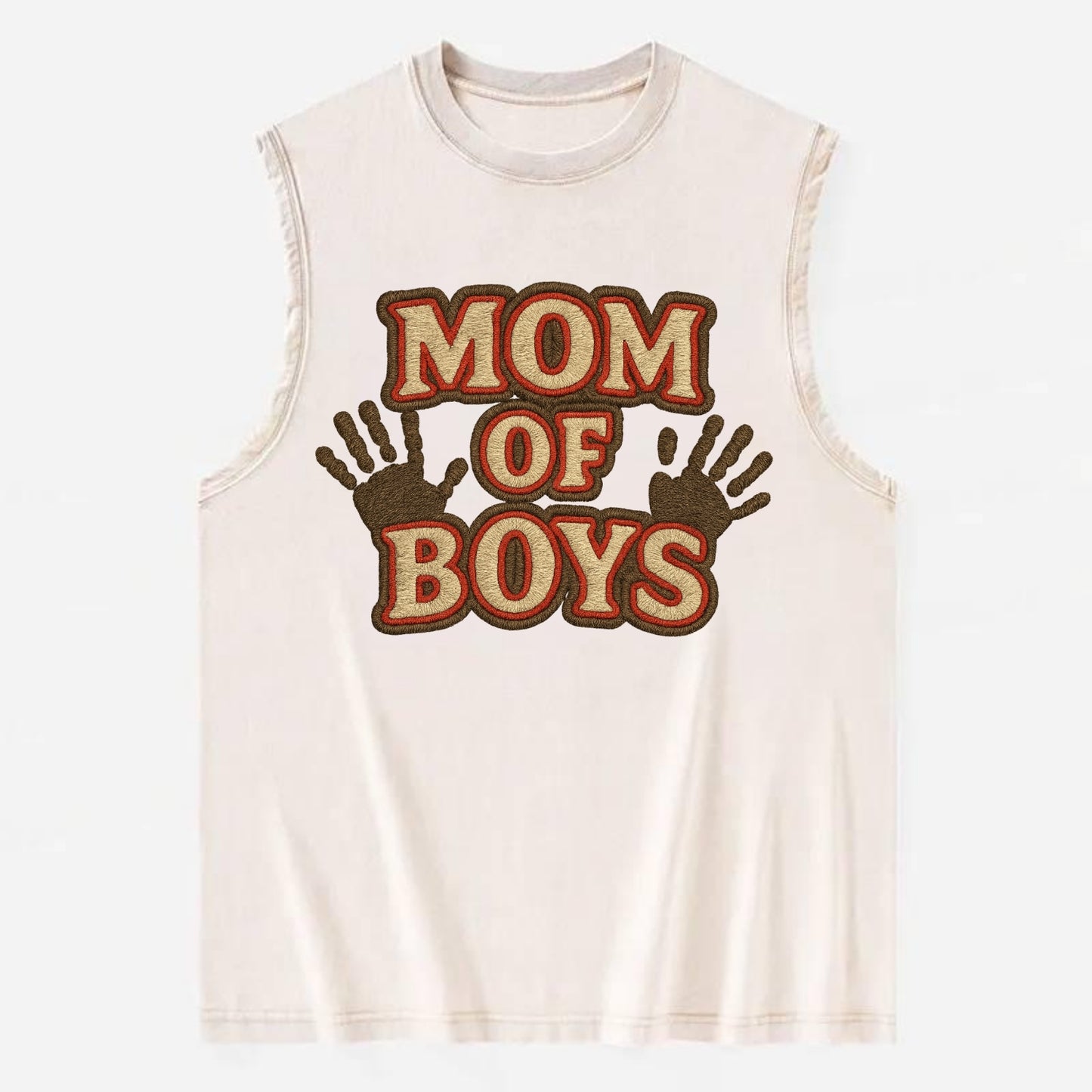 Mom Of Boys  - Vintage Washed Tank - Beige