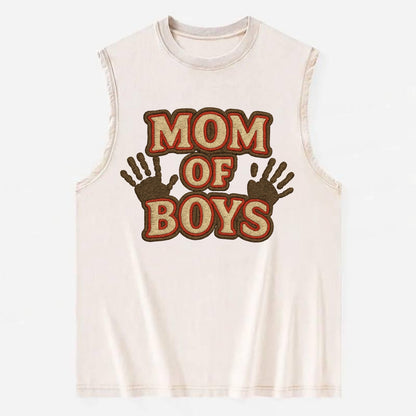 Mom Of Boys  - Vintage Washed Tank - Beige